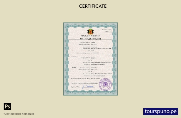 listo para imprimir Plantilla PSD del certificado de nacimiento del registro c 1